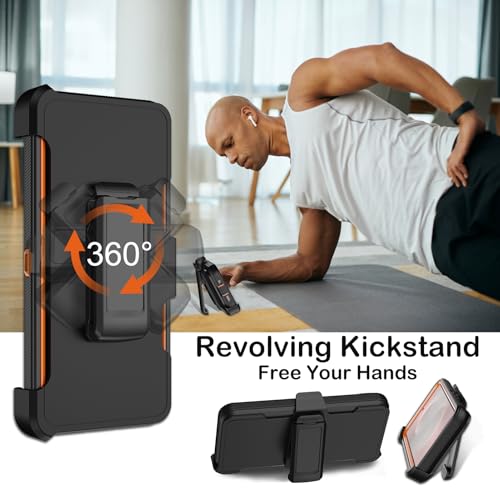 KECAI for Samsung Galaxy S25 Edge Case with Belt Clip Holster & Kickstand,2X Screen Protector,Heavy Duty Shockproof Drop Protection Military Grade Full Body Rugged Phone Cover (Black Orange) - Image 5