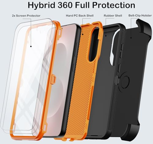 KECAI for Samsung Galaxy S25 Edge Case with Belt Clip Holster & Kickstand,2X Screen Protector,Heavy Duty Shockproof Drop Protection Military Grade Full Body Rugged Phone Cover (Black Orange) - Image 3