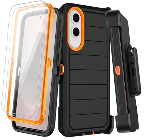 KECAI for Samsung Galaxy S25 Edge Case with Belt Clip Holster & Kickstand,2X Screen Protector,Heavy Duty Shockproof Drop Protection Military Grade Full Body Rugged Phone Cover (Black Orange) - Image 1