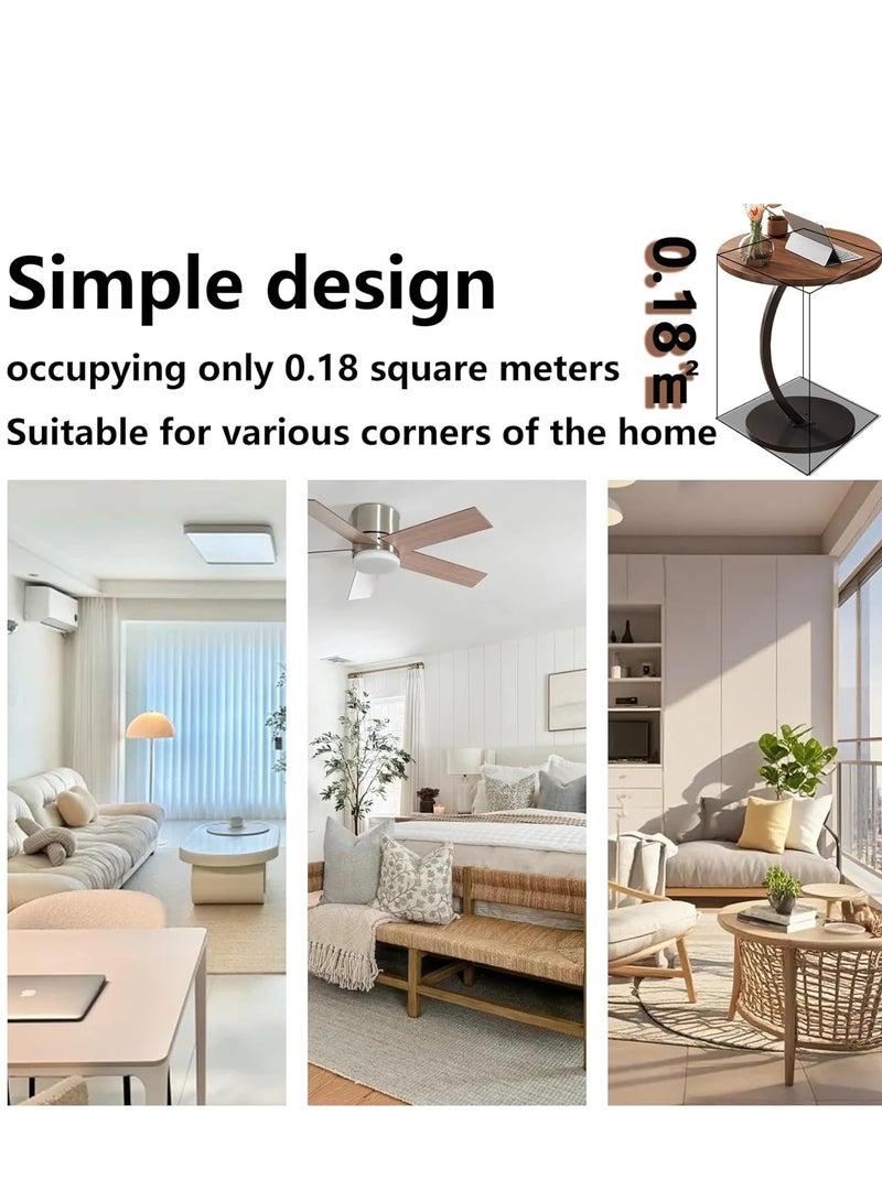 شو وو طاولة جانبية على شكل C مع إطار معدني وطاولة صينية خشبية مستديرة لغرفة المعيشة وغرفة النوم بجانب السرير والكمبيوتر المحمول والوجبات الخفيفة والقهوة والجوز - Image 4