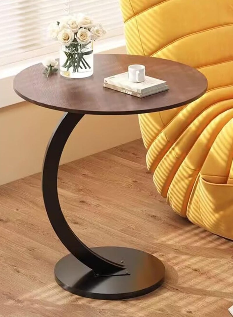 شو وو طاولة جانبية على شكل C مع إطار معدني وطاولة صينية خشبية مستديرة لغرفة المعيشة وغرفة النوم بجانب السرير والكمبيوتر المحمول والوجبات الخفيفة والقهوة والجوز - Image 1