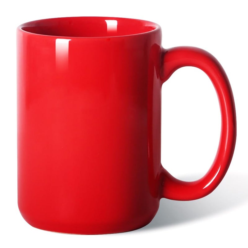 Smilatte 16 OZ Porcelain Coffee Mug Classic Blank Ceramic Cup with Large Handle for Tea Latte Cappuccino Red