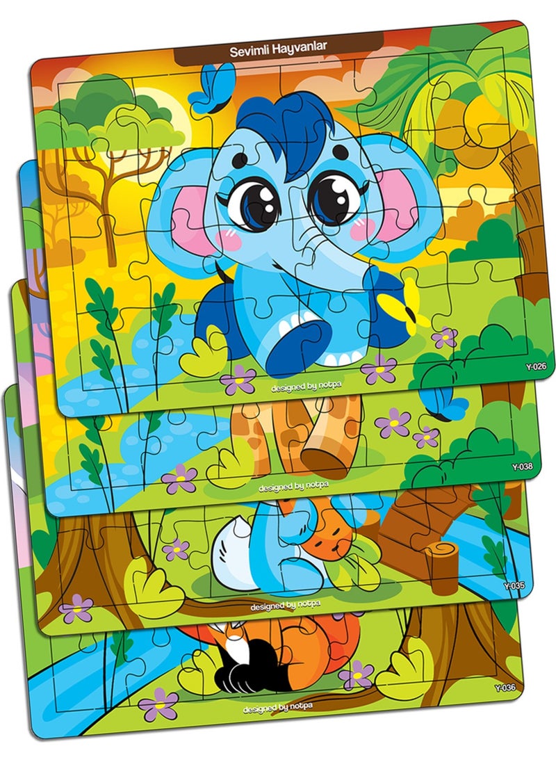 KutuTR Notpa Educational and Tutorial for Children 24 Piece Wooden Colorful Puzzle Cute Animals Set of 4 13  - Image 1