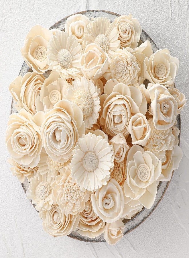 AceOrbit Set of 50 DIY Sola Wood Flowers Assortment Small Craft Wooden Flowers Fake Flower Bulk for Wedding Home Decorations DIY Bouquet Gift Embellishments 1.38-1.77 Inch(Classic,Cream White) - Image 1