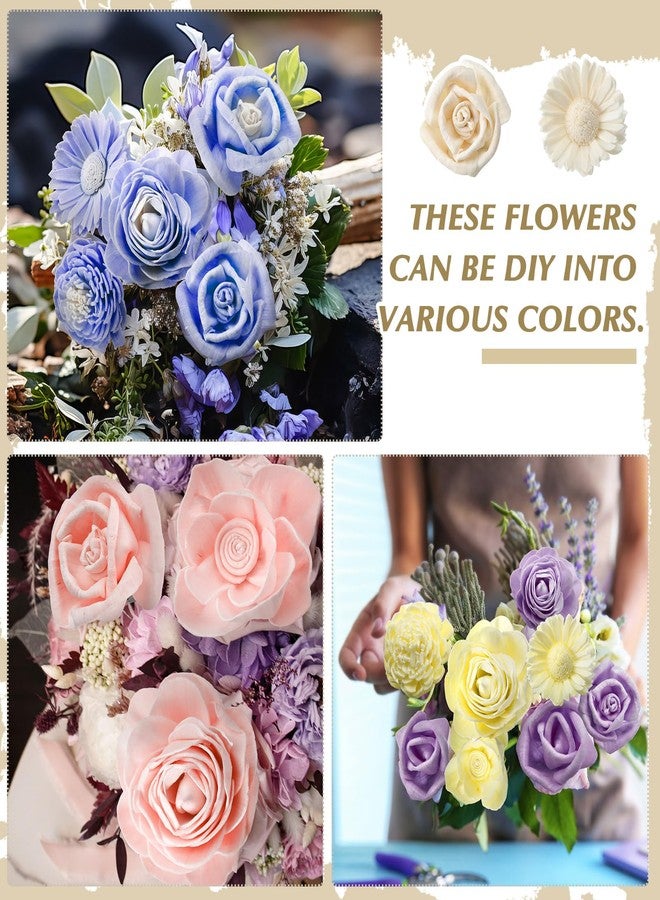 AceOrbit Set of 50 DIY Sola Wood Flowers Assortment Small Craft Wooden Flowers Fake Flower Bulk for Wedding Home Decorations DIY Bouquet Gift Embellishments 1.38-1.77 Inch(Classic,Cream White) - Image 5