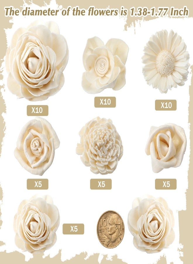 AceOrbit Set of 50 DIY Sola Wood Flowers Assortment Small Craft Wooden Flowers Fake Flower Bulk for Wedding Home Decorations DIY Bouquet Gift Embellishments 1.38-1.77 Inch(Classic,Cream White) - Image 2
