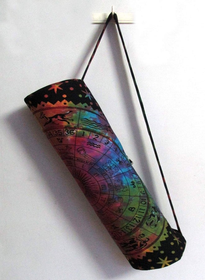 CRAFT KALA Indian Mandala Handmade Cotton Hand Full-Zip Exercise Yoga Mat Carry Bag Gym Beach Pilates Carrier Bags Hippie Mandala Indian Cotton Bag (Multi Zodiac) - Image 1
