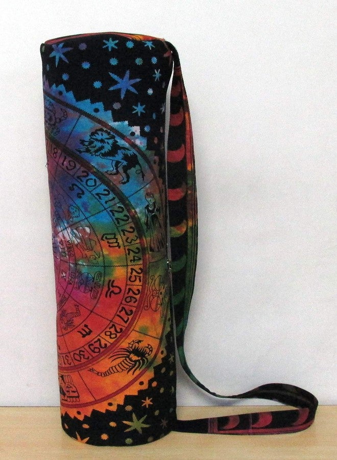 CRAFT KALA Indian Mandala Handmade Cotton Hand Full-Zip Exercise Yoga Mat Carry Bag Gym Beach Pilates Carrier Bags Hippie Mandala Indian Cotton Bag (Multi Zodiac) - Image 2
