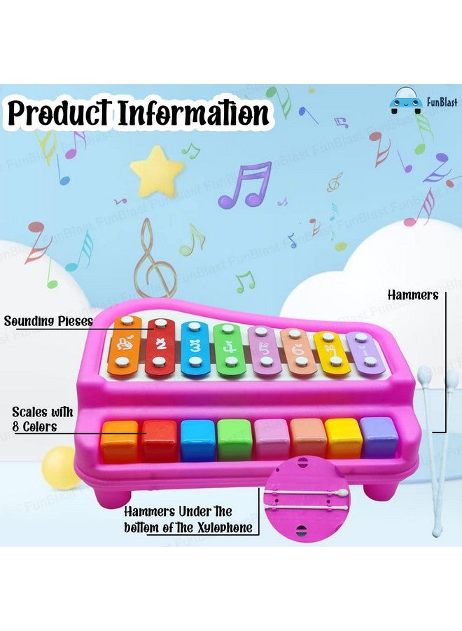 فنبلاست إكسيليفون فن بلاست - ألعاب بيانو يدوية، ألعاب دق وضرب، إكسيليفون للأطفال، آلات موسيقية للأطفال، إكسيليفون للأطفال، إكسيليفون للأطفال من عمر سنة فما فوق، لعبة طبول وإيقاع للأطفال (وردي) - Image 3