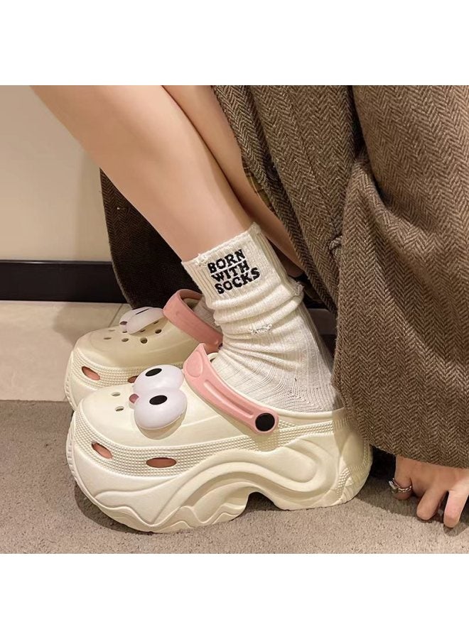 High-heeled Cave Shoes Women's Outdoor Wear Autumn And Winter New All-match Indoor And Outdoor Home Fleece-lined Warm Maomao Cotton Slippers For Girls