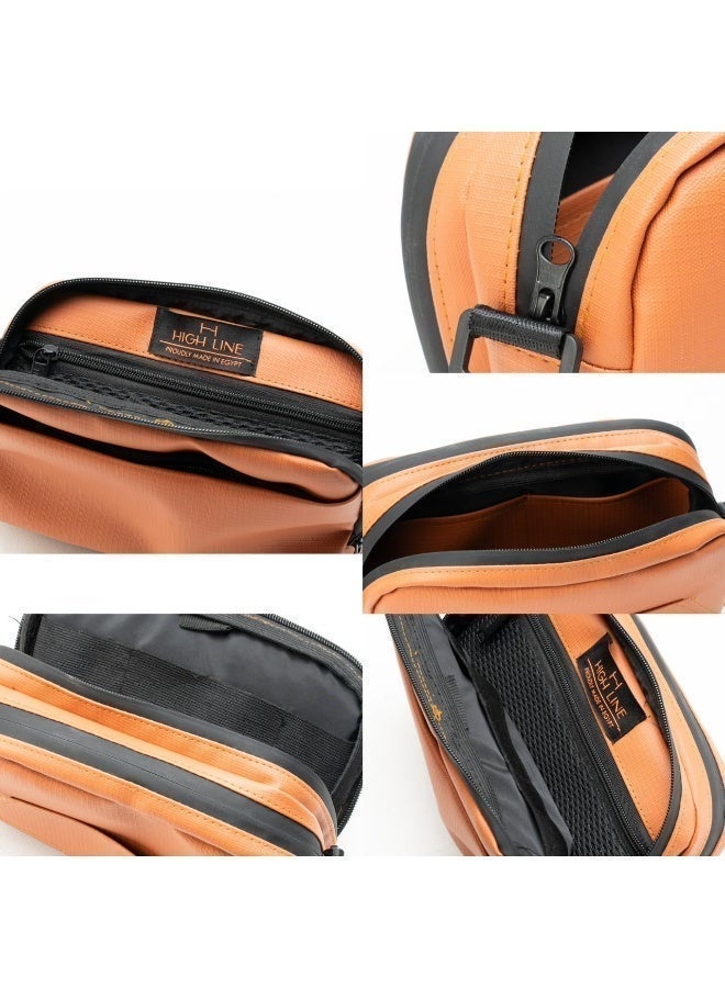HIGH LINE STORE Flex Carry Handheld Organizer Bag – Lightweight Waterproof Fabric With Zipper Pockets For Phone, Wallet & Essentials – Unisex – Orange - Image 2