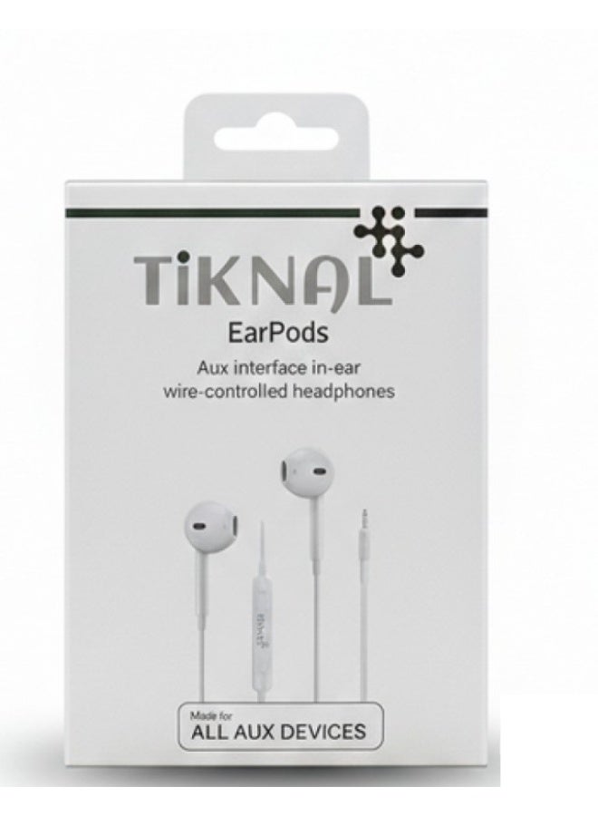 Tiknal TK H083 Wired AUX Earphones Built in Microphone and Full Controls Clear and Pure Sound White - Image 1