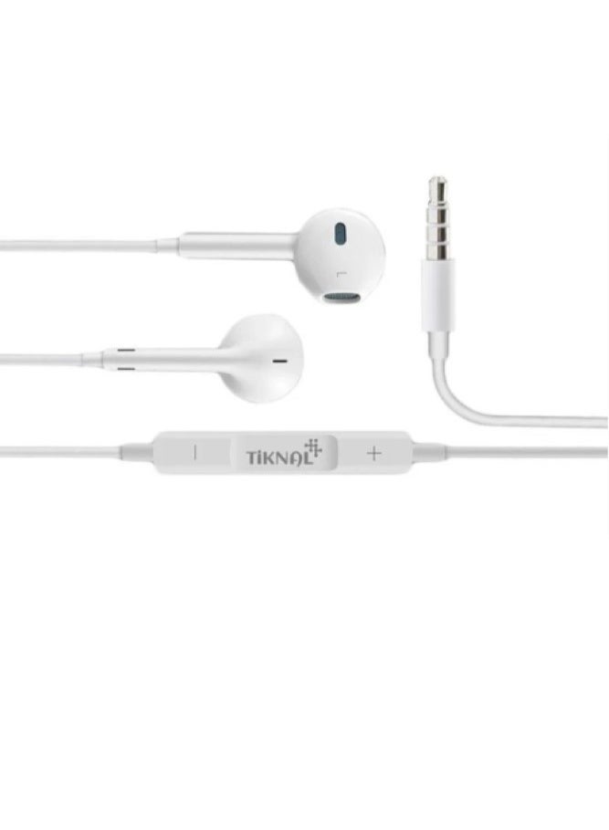 Tiknal TK H083 Wired AUX Earphones Built in Microphone and Full Controls Clear and Pure Sound White - Image 3