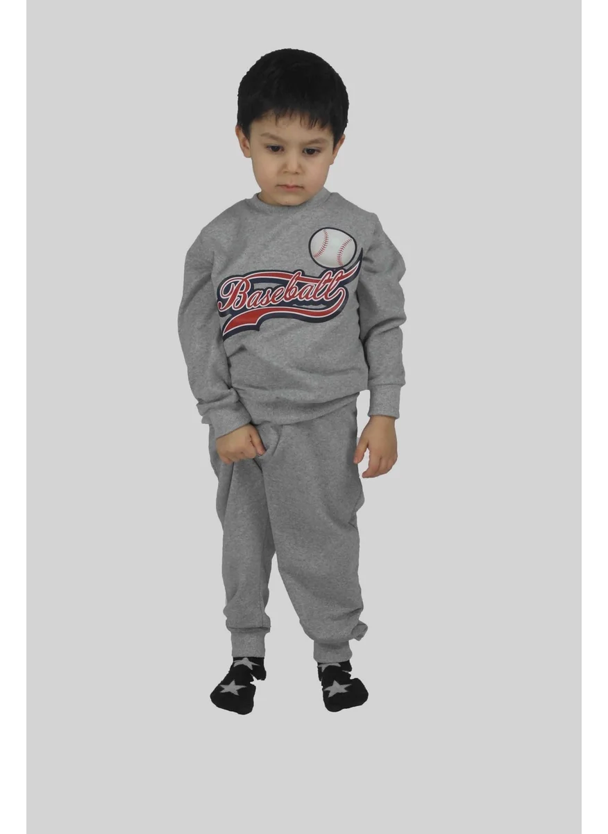 بلونس Boy's Printed Gray Cotton Tracksuit Set