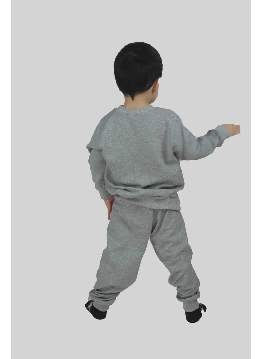 Bluence Boy's Printed Gray Cotton Tracksuit Set