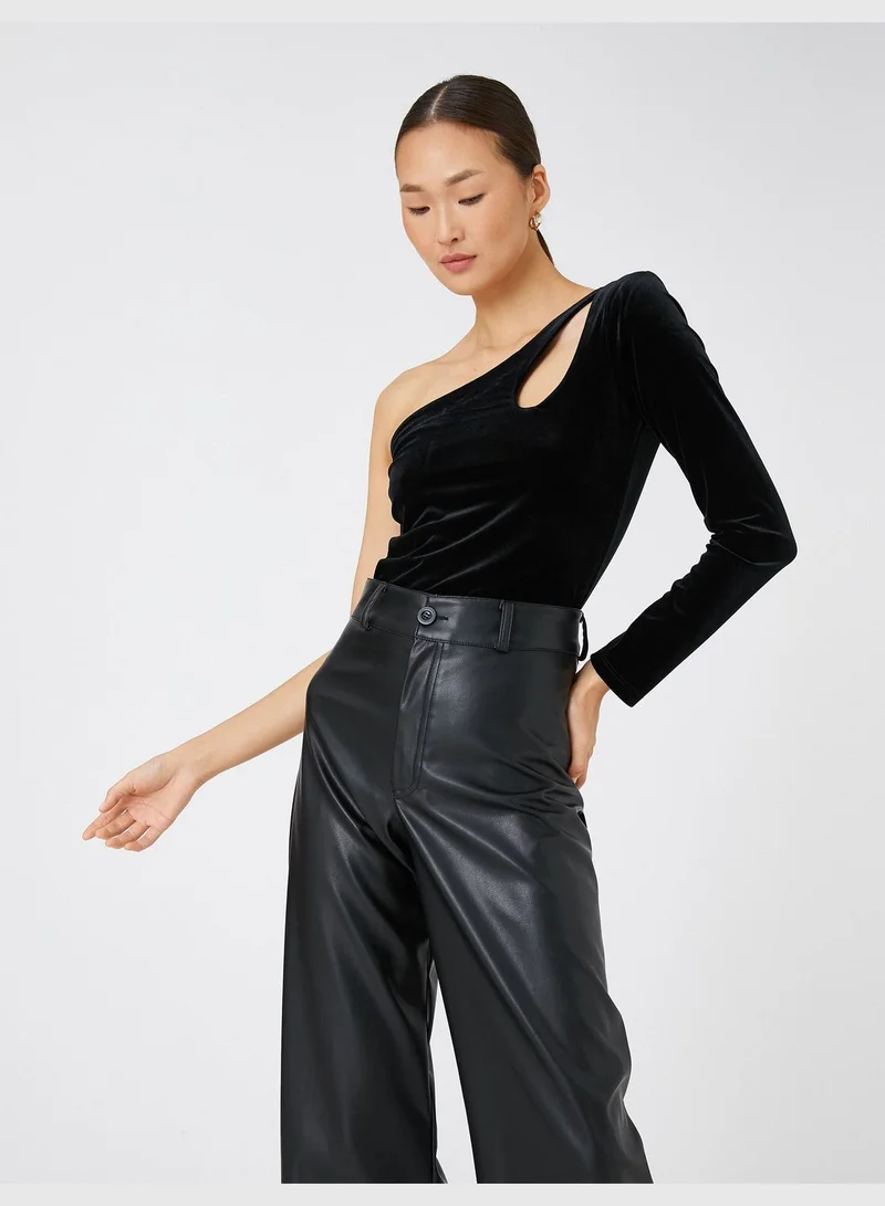 كوتون Velvet Blouse One Shoulder Cut Out Detail