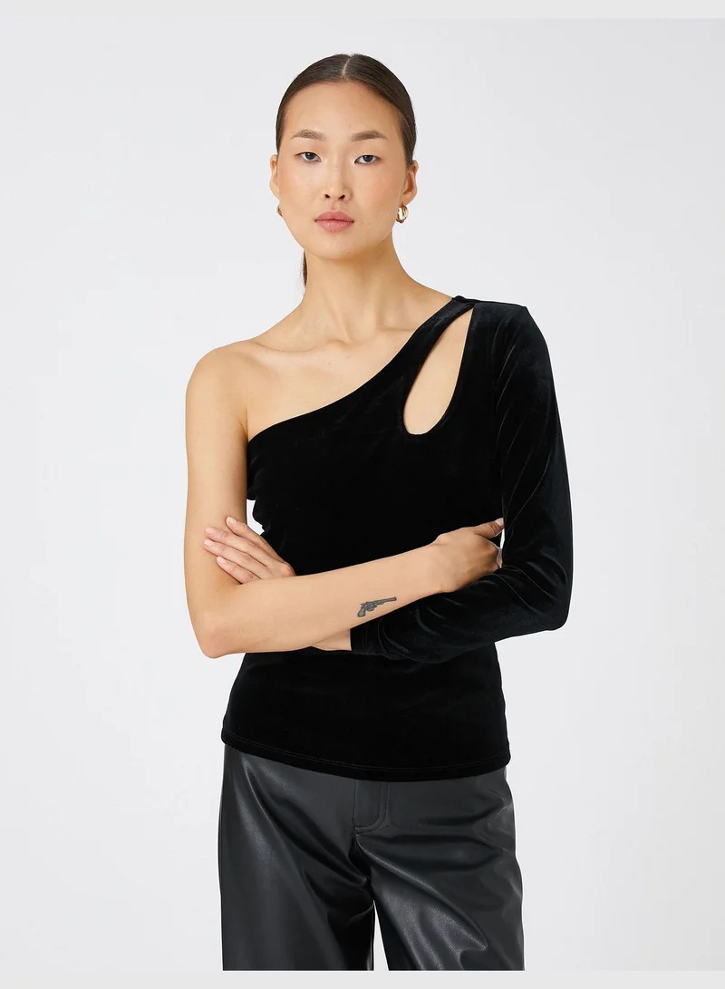 كوتون Velvet Blouse One Shoulder Cut Out Detail