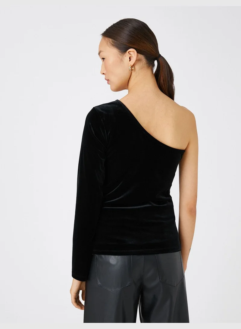 كوتون Velvet Blouse One Shoulder Cut Out Detail
