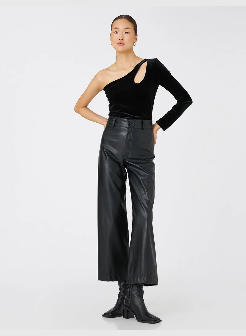 كوتون Velvet Blouse One Shoulder Cut Out Detail