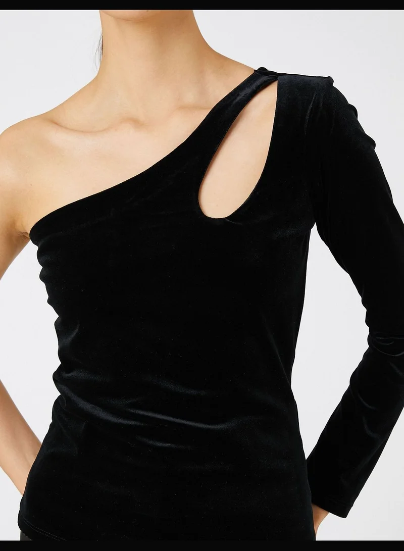 كوتون Velvet Blouse One Shoulder Cut Out Detail
