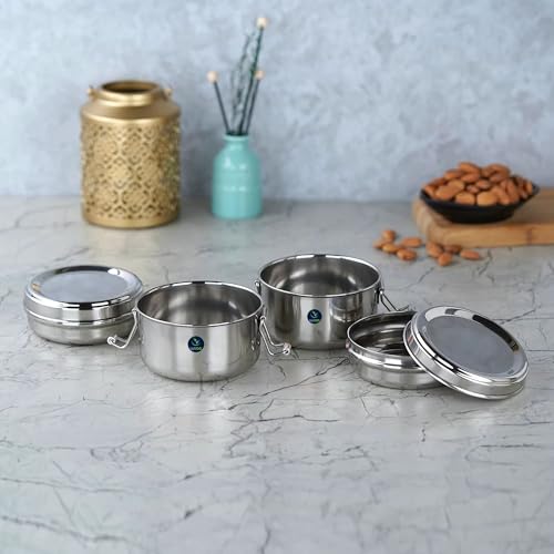 WIAA Stainless Steel Lunch Box 650ml Set of 2 | Airtight Leak Proof Food Containers with Locking Clip | Strong Reusable Steel Tiffin for Office Lunch, School Kids, Travel Snacks - Image 2