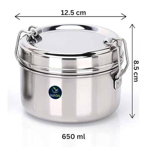 WIAA Stainless Steel Lunch Box 650ml Set of 2 | Airtight Leak Proof Food Containers with Locking Clip | Strong Reusable Steel Tiffin for Office Lunch, School Kids, Travel Snacks - Image 4