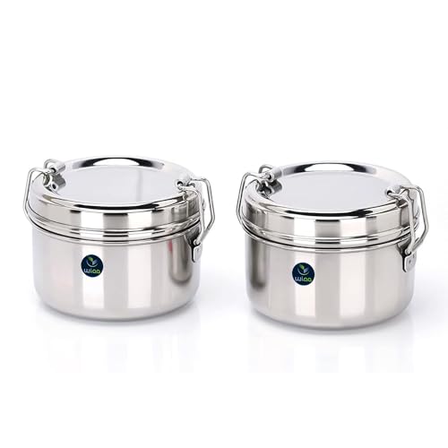 WIAA Stainless Steel Lunch Box 650ml Set of 2 | Airtight Leak Proof Food Containers with Locking Clip | Strong Reusable Steel Tiffin for Office Lunch, School Kids, Travel Snacks - Image 1
