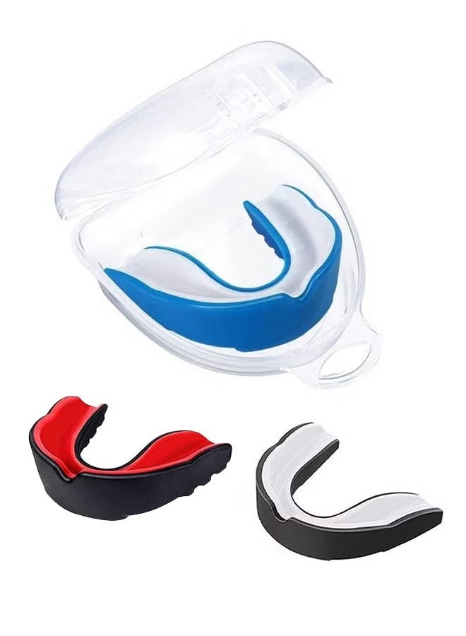 3 قطع من واقيات الفم من إيفا مع علبة، واقيات فم رياضية، واقيات فم فائقة الرقة للملاكمة، كرة السلة، الهوكي، كرة القدم