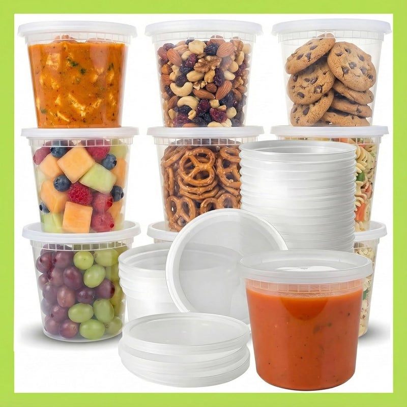 Pokanic Food Storage Containers [10 Set] 24 oz Plastic Deli Containers with Lids Slime Soup Meal Prep Containers | BPA Free | Stackable | Leakproof | Microwave/Dishwasher/Freezer Safe(10 Set, 24 oz) - Image 1