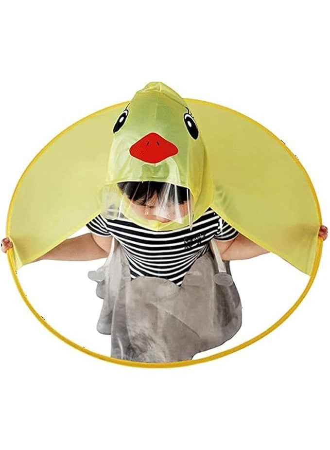 Foldable Cartoon Duck Children Raincoat UFO Shape Rain Hat Cape Umbrella (Yellow, S) - Image 1