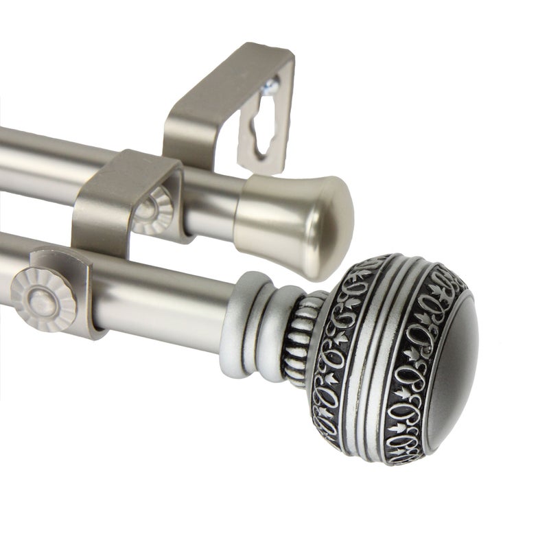 Rod Desyne Rod Desyne 4702485 Ornament Double Window Curtain Rod Set 48 to 84Inch Satin Nickel 