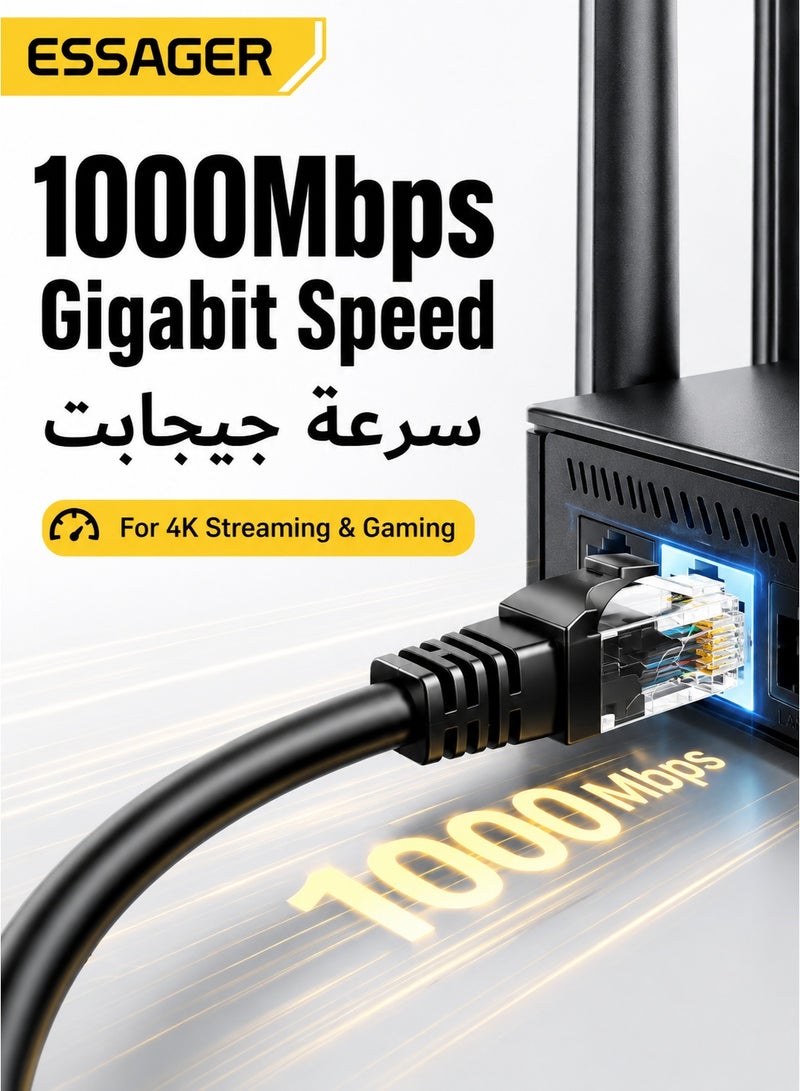 ESSAGER Cat6 Ethernet Cable 5m, 1000Mbps Gigabit LAN Network RJ45 Internet Cord, UTP Round Computer Cable for Router, PC, Switch, Smart TV, Gaming – Black - Image 3