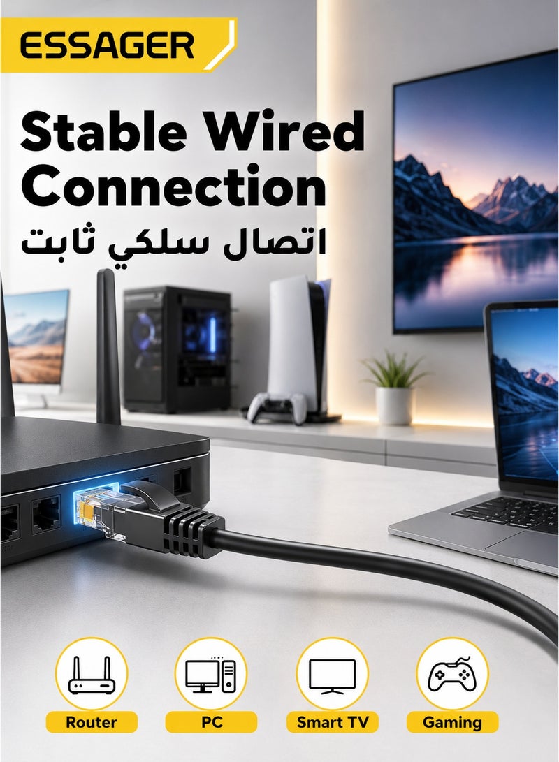 ESSAGER Cat6 Ethernet Cable 5m, 1000Mbps Gigabit LAN Network RJ45 Internet Cord, UTP Round Computer Cable for Router, PC, Switch, Smart TV, Gaming – Black - Image 4