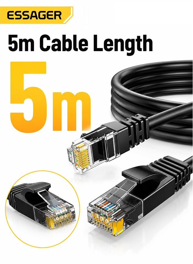 ESSAGER Cat6 Ethernet Cable 5m, 1000Mbps Gigabit LAN Network RJ45 Internet Cord, UTP Round Computer Cable for Router, PC, Switch, Smart TV, Gaming – Black - Image 2