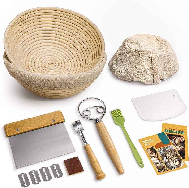 rorecay Banneton Bread Proofing Baskets Set of 2, 9 Inch Round Cane Sourdough Bread Rising Basket Bowls with Sourdough Bread Making Tools Baking Supplies for Sour Dough Proofing Fermentation - Image 1