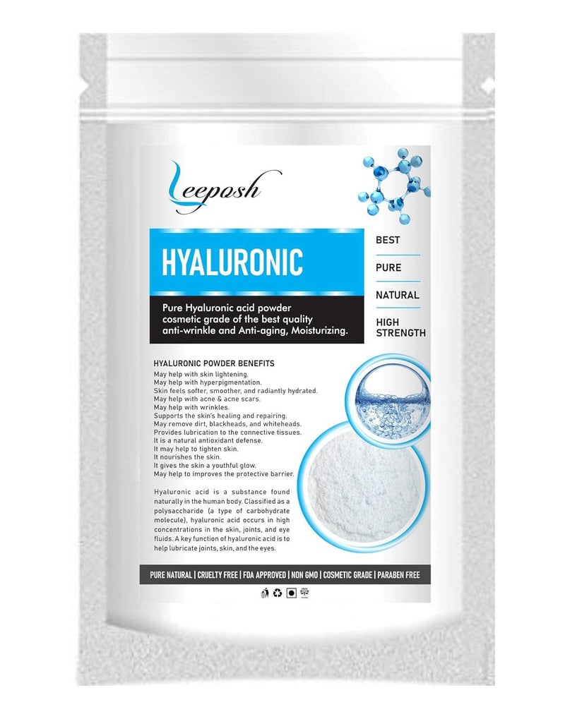 leeposh Hyaluronic Acid powder Lowest Molecular size Below10 Kda Hyaluronic Better penetration in skin layers 20gm Hyaluronic powder - Image 2