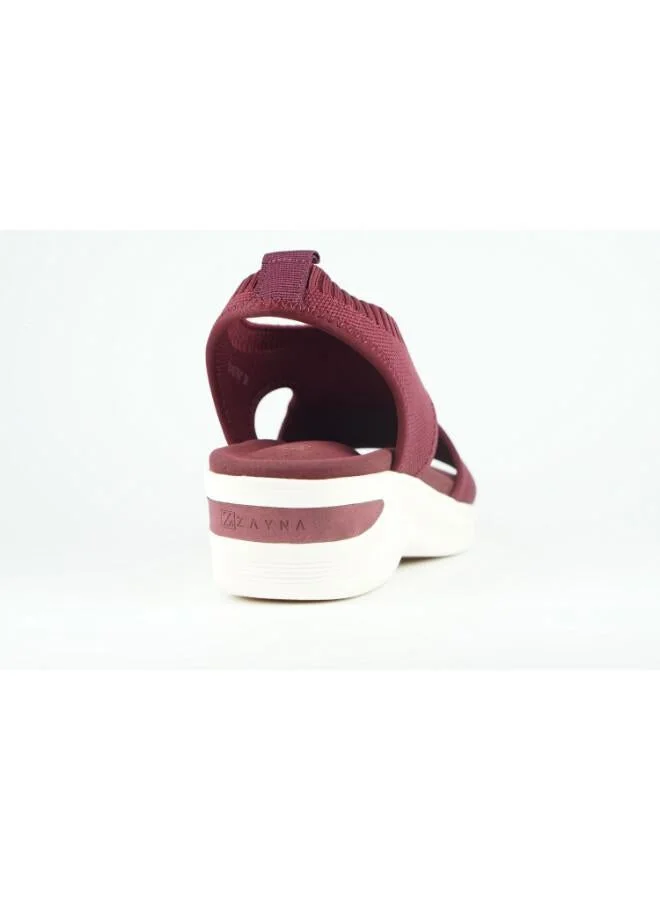 Zayna Maroon 221-357 Zayna Women's Knit Slingback Wedge Sandals 24ABT547 Maroon for Women | Best Price UAE