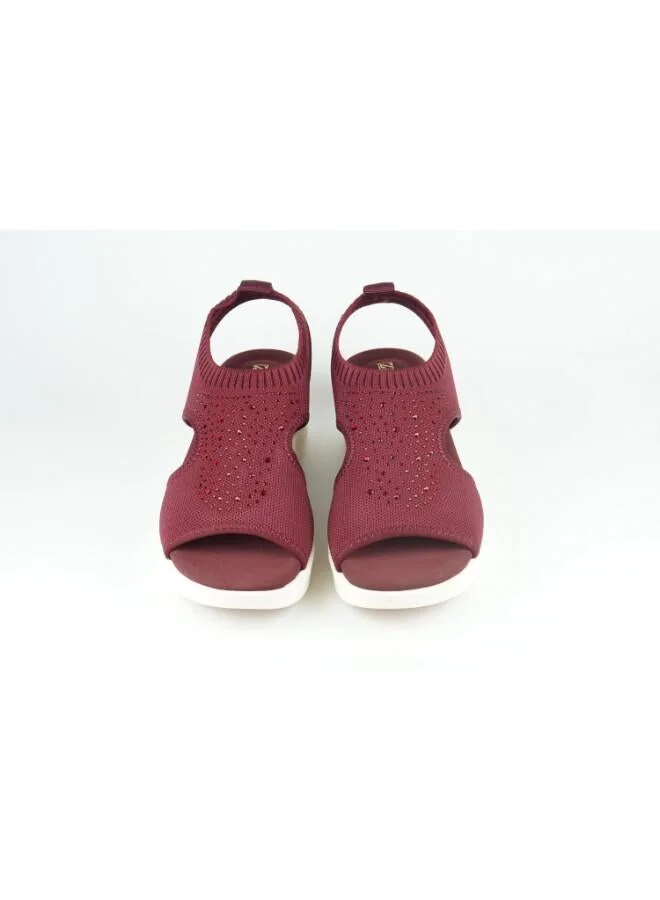 Zayna Maroon 221-357 Zayna Women's Knit Slingback Wedge Sandals 24ABT547 Maroon for Women | Best Price UAE