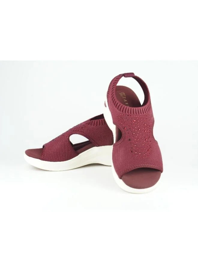 Zayna Maroon 221-357 Zayna Women's Knit Slingback Wedge Sandals 24ABT547 Maroon for Women | Best Price UAE