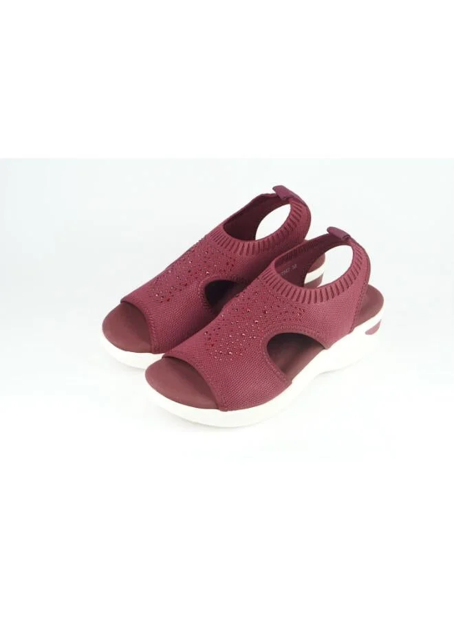 Zayna Maroon 221-357 Zayna Women's Knit Slingback Wedge Sandals 24ABT547 Maroon for Women | Best Price UAE
