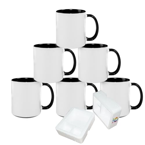 MR.R Sublimation Blanks Dishwasher Ceramic Coffee Mugs with Black Color Mug Inner and Handle Drinking Cup Mug For Milk Tea Cola Water,11oz, Set of 6 - Image 1