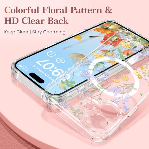 RALEAVO for iPhone 17 Case Compatible with MagSafe Strong Magnetic Clear Floral Cover for Women Girls Slim Hard Back Protective Phone Case for iPhone 17 61ClearLavender - Image 3