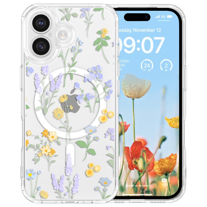 RALEAVO for iPhone 17 Case Compatible with MagSafe Strong Magnetic Clear Floral Cover for Women Girls Slim Hard Back Protective Phone Case for iPhone 17 61ClearLavender - Image 2