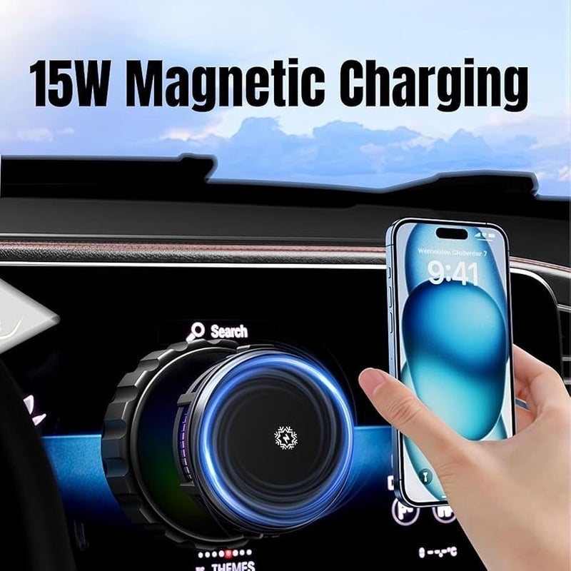 Magnetic Phone Holder with Cooling Fan, Vacuum Suction Phone Charger Mount for Dashboard, Universal Phone Stand Charger for All Smooth Surfaces, Auto Essentials Supplies, 360° Adjustable (Black) - Image 4