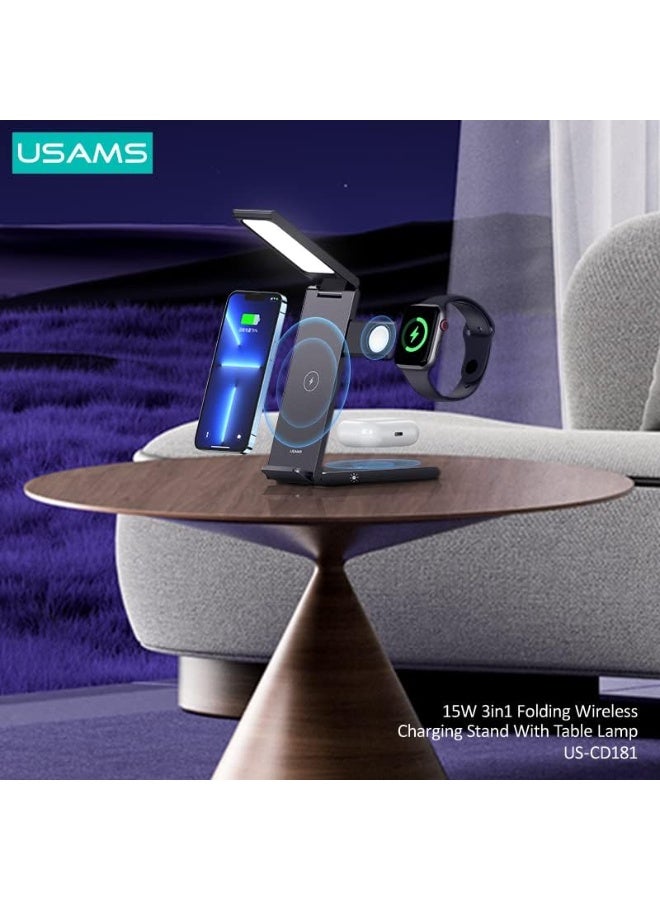 أوسامس حامل شحن لاسلكي قابل للطي 3 في 1 بقوة 15 وات مع طاولة CD181 - Image 2