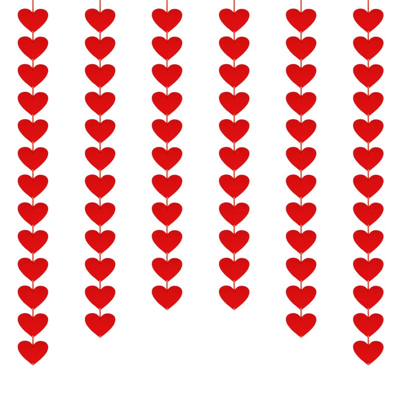 Peclek 72 Red Hearts Felt Garland - NO DIY Required - Valentines Day Heart Hanging String Garland for Wedding Anniversary Birthday Party Supplies - Image 1