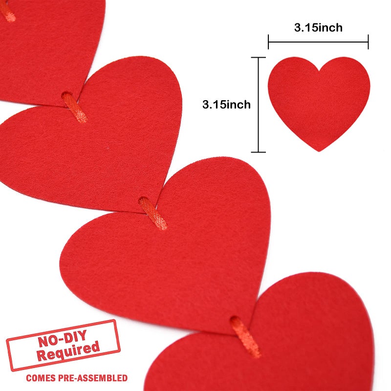Peclek 72 Red Hearts Felt Garland - NO DIY Required - Valentines Day Heart Hanging String Garland for Wedding Anniversary Birthday Party Supplies - Image 2