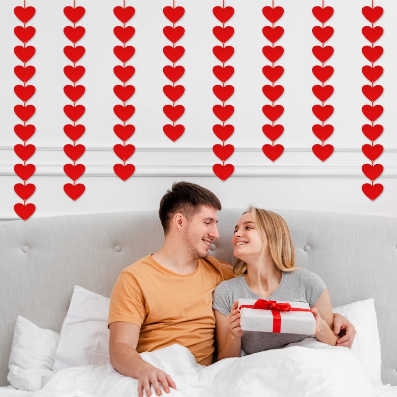 Peclek 72 Red Hearts Felt Garland - NO DIY Required - Valentines Day Heart Hanging String Garland for Wedding Anniversary Birthday Party Supplies - Image 3
