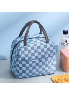 VIO Small Insulated Waterproof Lunch Bag Thermal Reusable Lunch bag For Office Work School College Travel Picnic Small Cooler Tote Bag for Men Women Boys Girls Indoor Outdoor 23 20 14CM  Checkered Blue  - Image 1