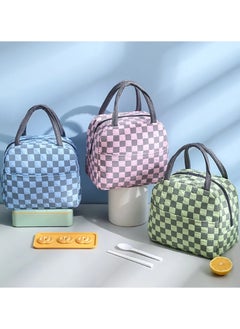 VIO Small Insulated Waterproof Lunch Bag Thermal Reusable Lunch bag For Office Work School College Travel Picnic Small Cooler Tote Bag for Men Women Boys Girls Indoor Outdoor 23 20 14CM  Checkered Blue  - Image 2